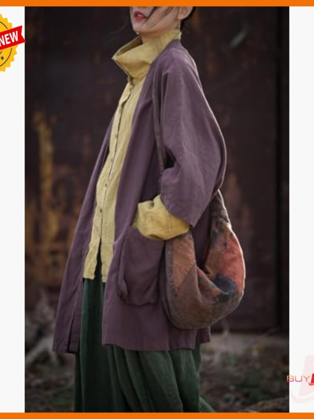 Loose Fit Ramie Cardigan Jacket with Pockets, Kimono Sleeve, Casual Outerwear - Picture 4 of 7